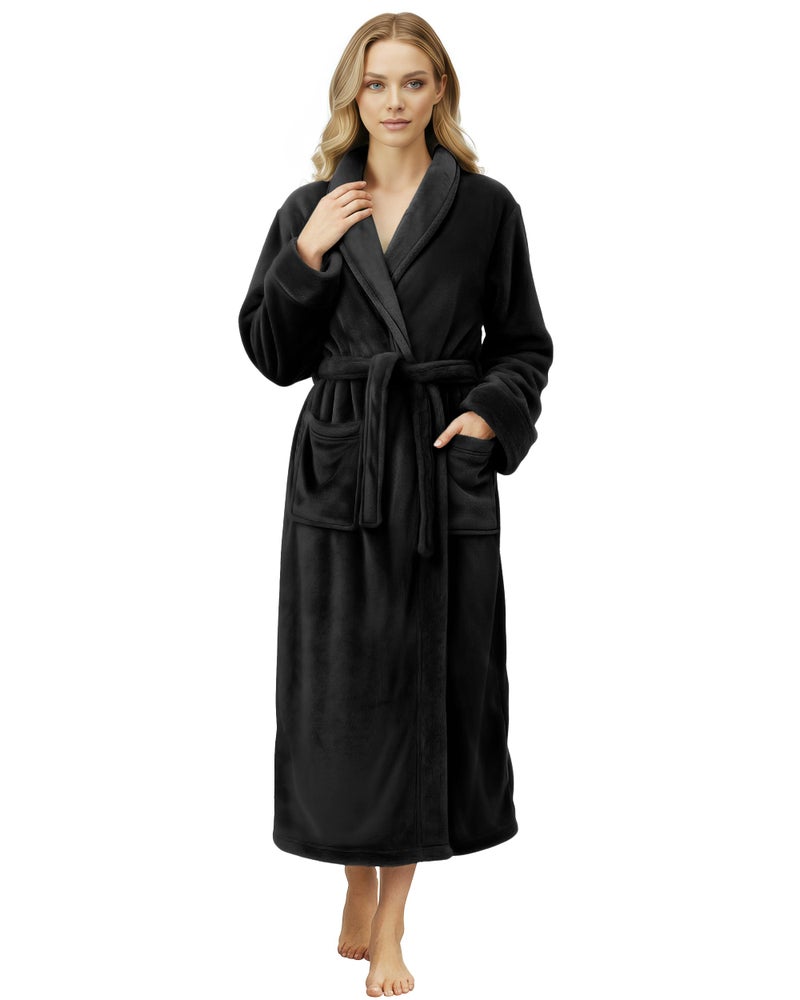 NY Threads Premium Womens Robe, Plush Fleece Long Bath Robe for Women, Fluffy Soft Women's Bathrobe, X-Large, Black - Image 1